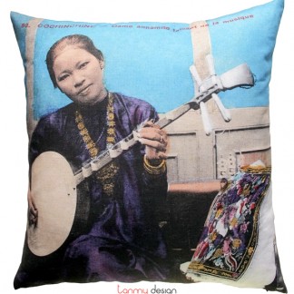 Cushion cover - woman and traditional musical instrument- colors